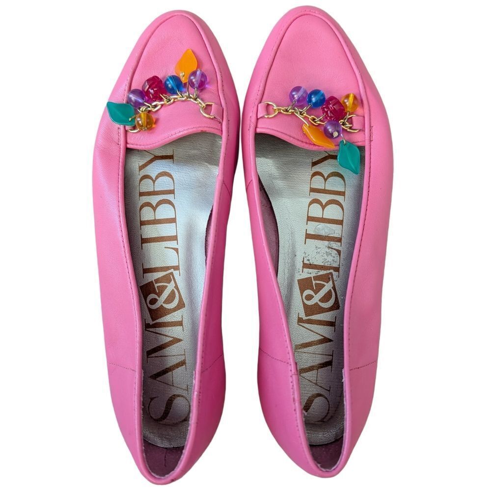 Sam & Libby Womens Pink Vintage 80's Leather Charm Slip On Flats Size 6.5